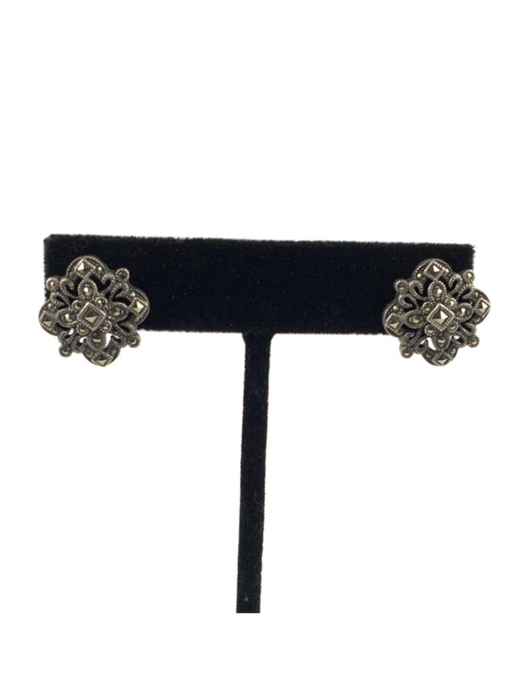 Vintage Judith Jack Sterling Silver Marcasite Stud Earrings Floral Design